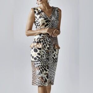 Angelo Marani Patchwork Animal Print Midi Dress